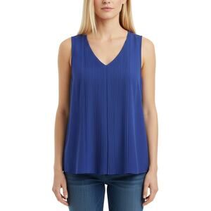 41 Hawthorn Women V-Neck Pleated Front Sleeveless Blouse Blue NWT Size Small
